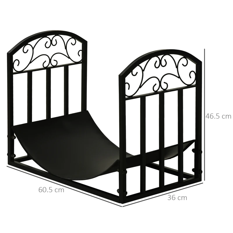 Outsunny Portalegna da Interno ed Esterno in Metallo con Ripiano Curvo, Fino 60kg di Legna, Nero, 60.5x36x46.5cm