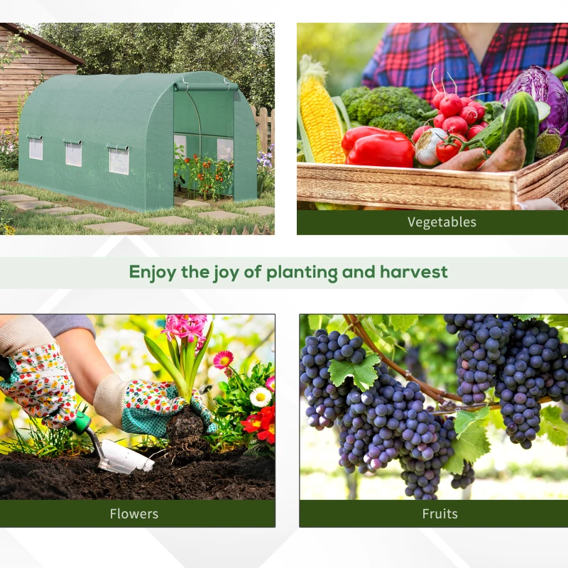 Outsunny 4.5 x 2 x 2m Polytunnel Greenhouse Outdoor Portable Walk-In Greenhouse with Windows