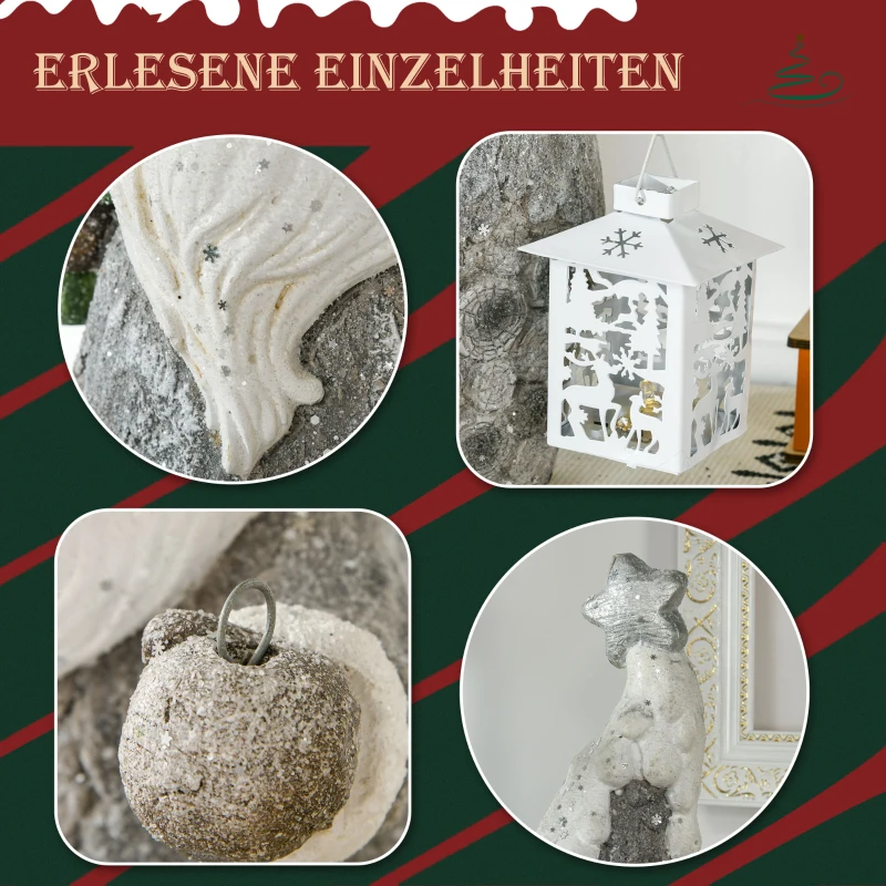 HOMCOM Kerstversiering, Kerstman met kerstboom en lantaarn, warme LED-verlichting, batterijvoeding, voor binnen en buiten, 55 cm