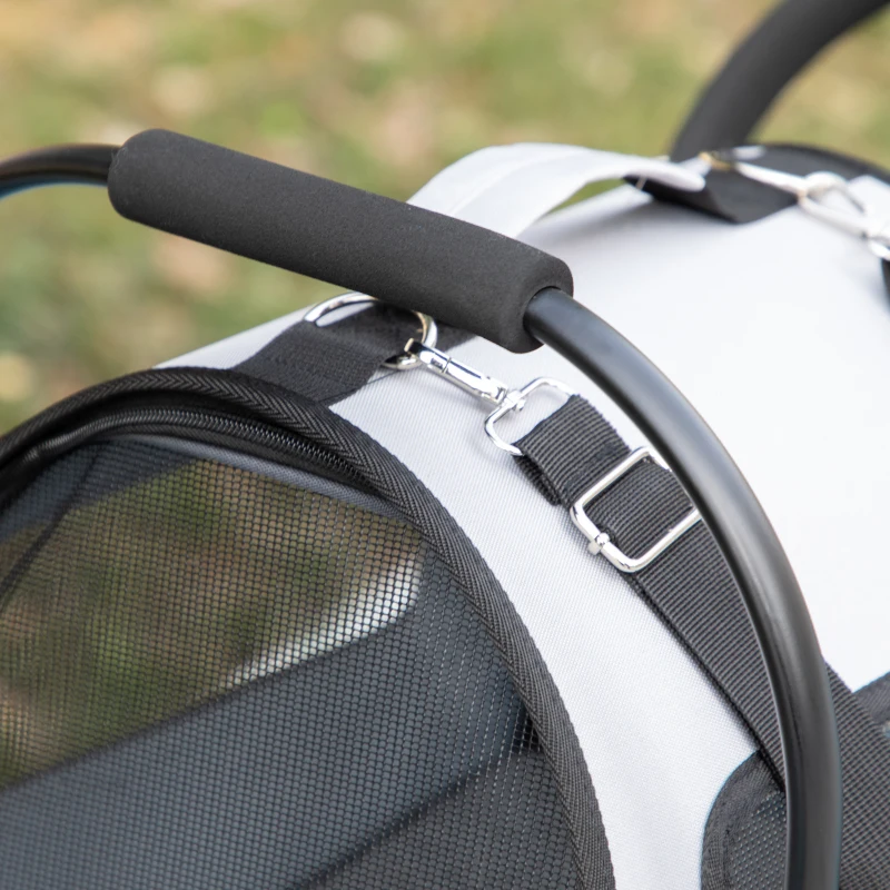 PawHut 3in1 Hundewagen, 2 Kabinen, klappbar, Aufbewahrungskorb, Stahlrahmen, grau, 67 x 49 x 99 cm