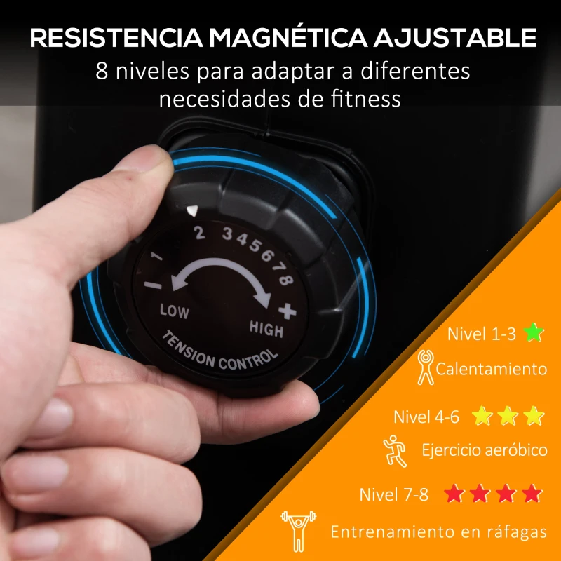 HOMCOM Máquina de Remo Magnética Plegable con 8 Niveles de Resistencia Monitor Digital 2 Ruedas de Transporte y Marco de Acero para Fitness en Casa Carga 130 kg 183x56x56 cm Negro