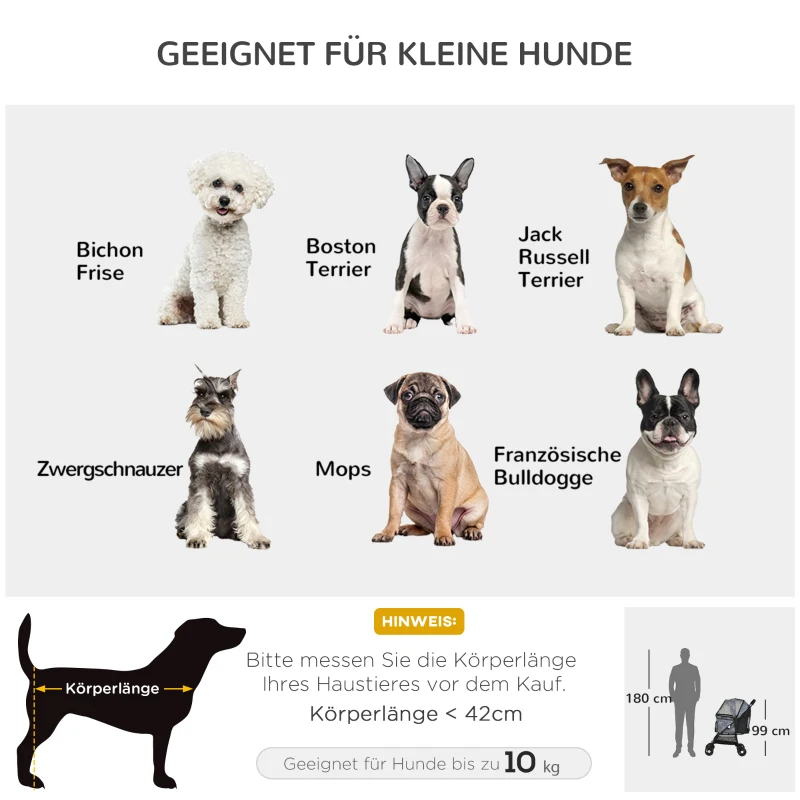 PawHut hondenbuggy, opvouwbare hondenwagen, hondenbuggy met kussen, kinderwagen voor katten