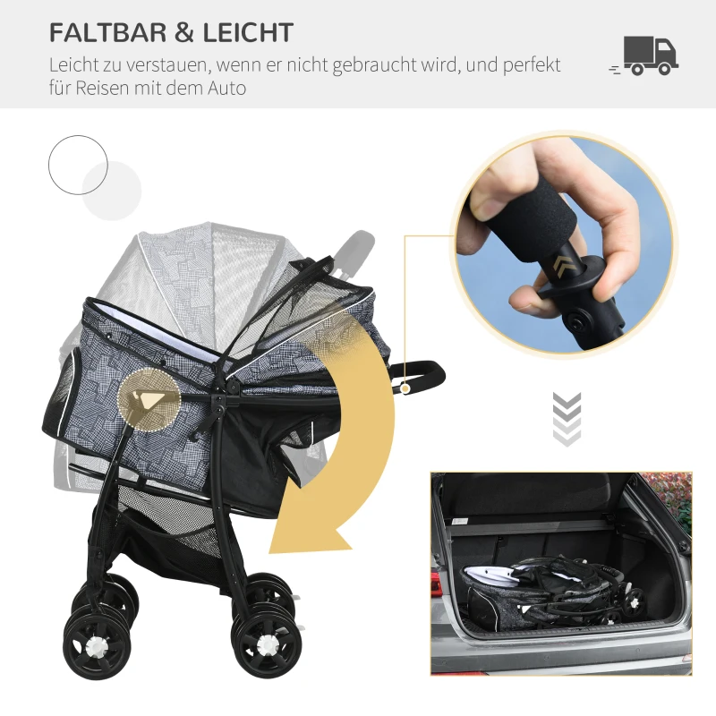 PawHut hondenbuggy, opvouwbare hondenwagen, hondenbuggy met kussen, kinderwagen voor katten
