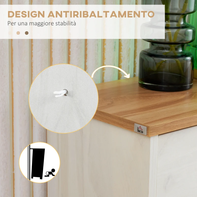 HOMCOM Mobile Scarpiera Salvaspazio in Truciolato con 3 Cassetti e 2 Ripiani Interni Regolabili, 70x23.5x122 cm, Bianco