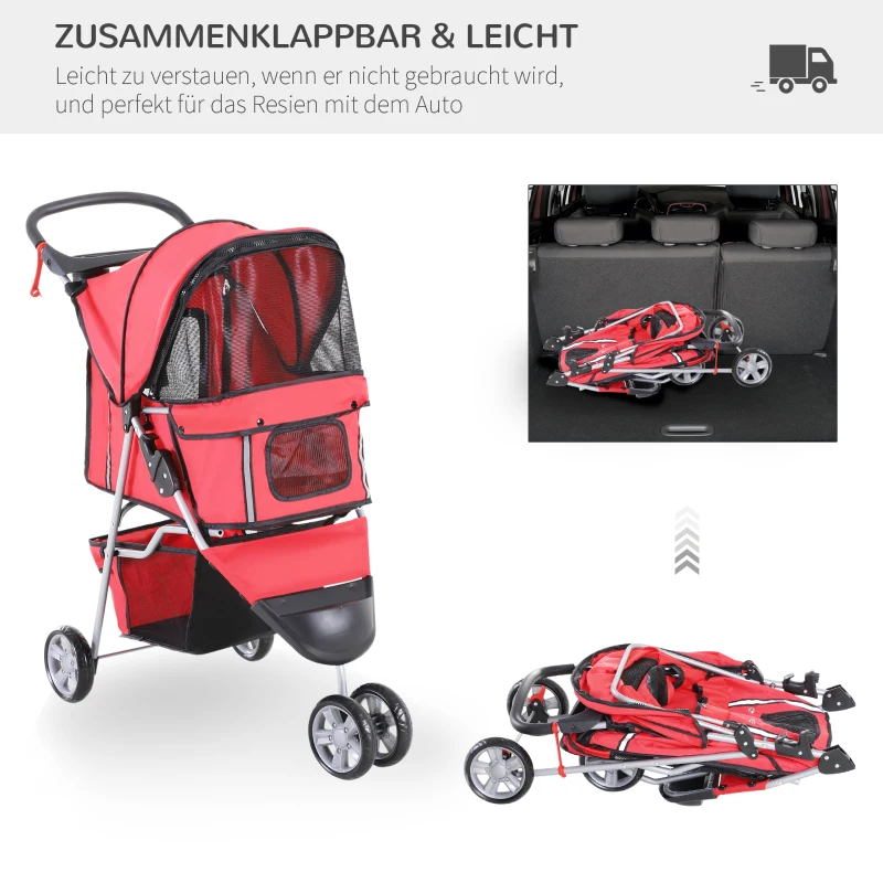 PawHut WÓZEK SPACEROWY DLA PSA KOTA TRANSPORTER czerwony