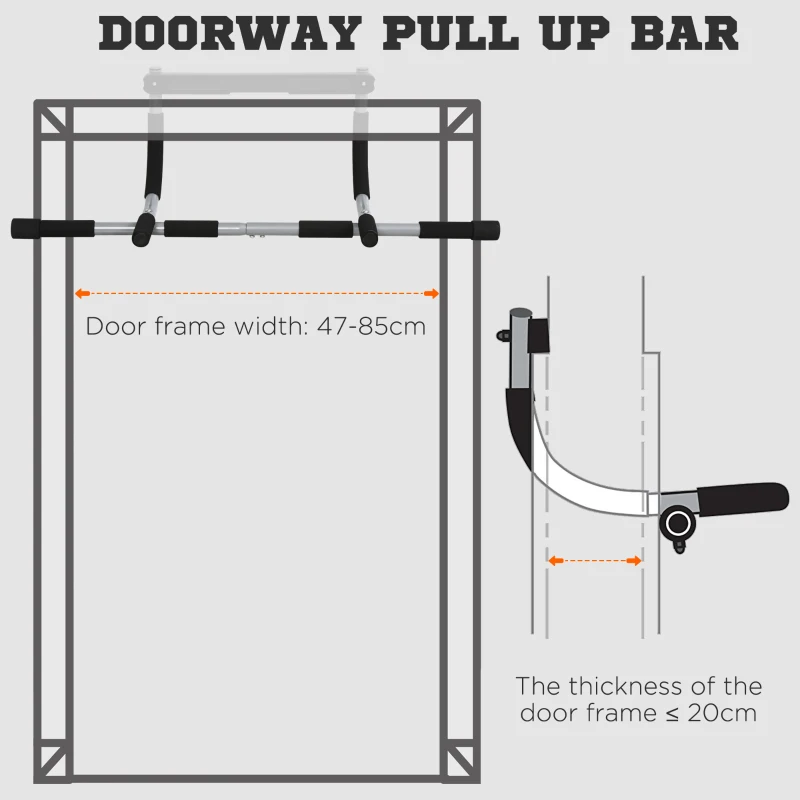 HOMCOM Pull-Up Bar for Doorway Home Fitness, Door Horizontal Bar for Indoor Gym Upper Body Workout, Black
