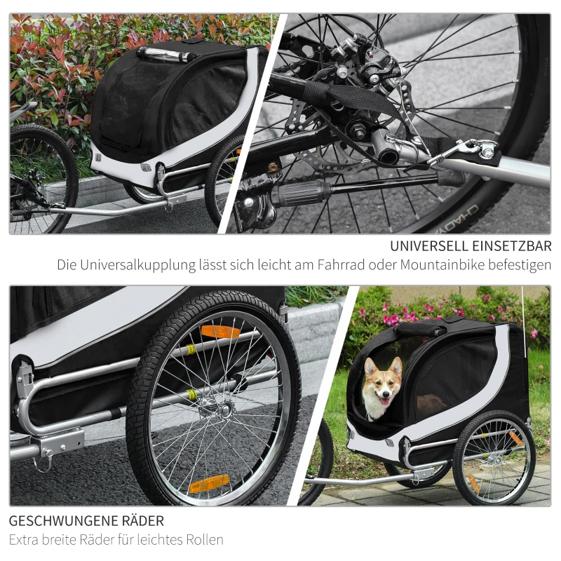 PawHut przyczepa rowerowa dla psów z uniwersalnym sprzęgłem stalowa biały+czarny