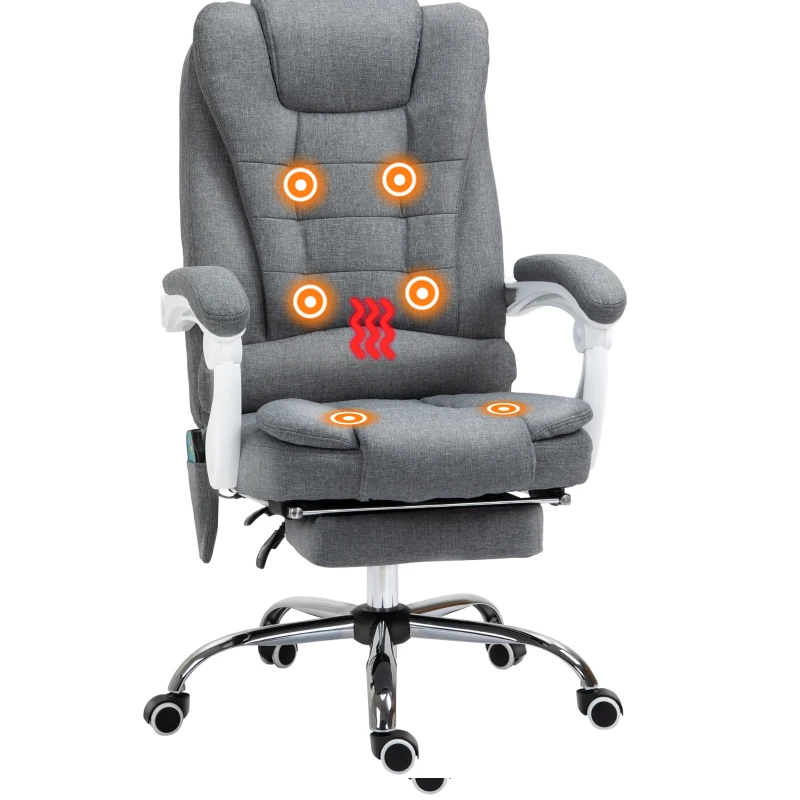 Vinsetto Heated 6 Points Vibration Massage Executive Office Chair Adjustable Swivel Ergonomic High Back Desk Chair Recliner with Footrest Grey(m-14)