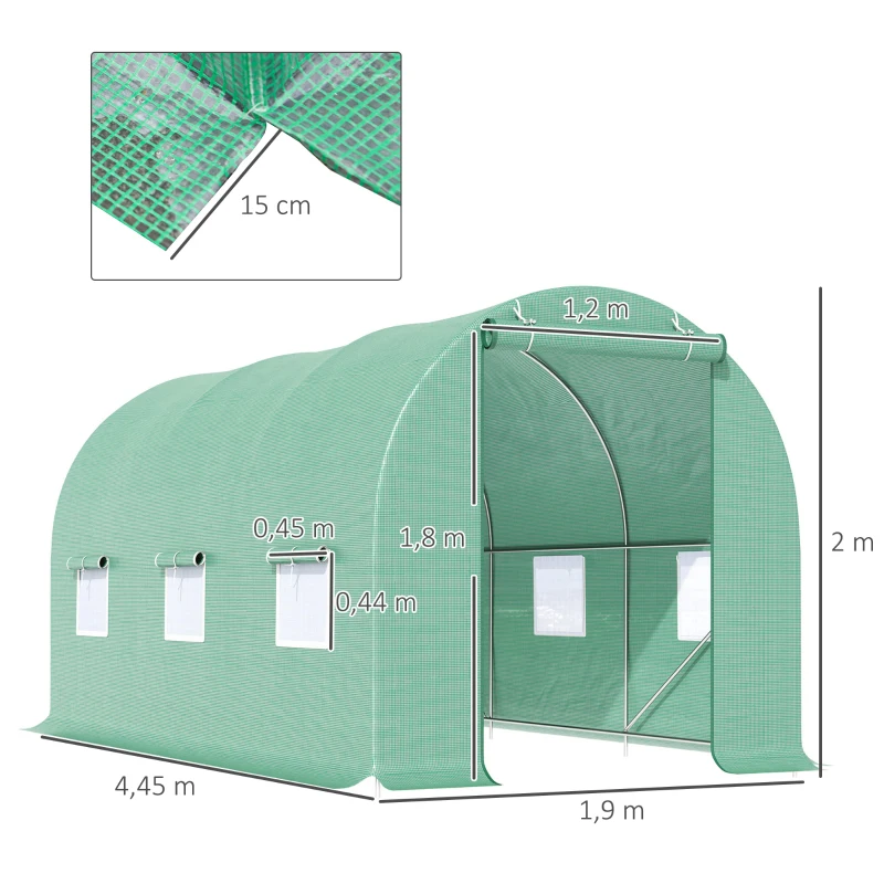 Outsunny 4.5 x 2 x 2m Polytunnel Greenhouse Outdoor Portable Walk-In Greenhouse with Windows