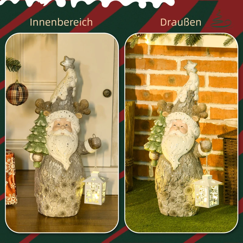 HOMCOM Kerstversiering, Kerstman met kerstboom en lantaarn, warme LED-verlichting, batterijvoeding, voor binnen en buiten, 55 cm