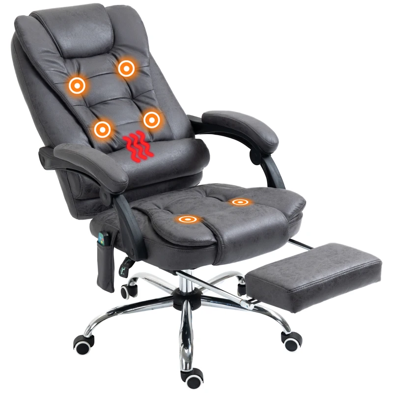 Vinsetto Heated 6 Points Vibration Massage Executive Office Chair Adjustable Swivel Ergonomic High Back Desk Chair Recliner with Footrest Dark Grey(m-12)