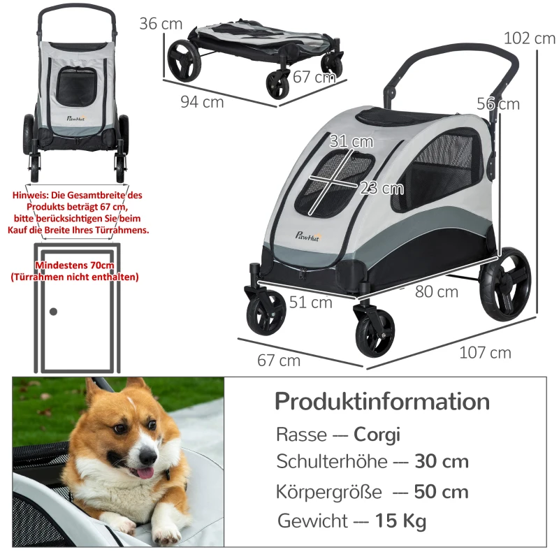 PawHut wózek dla psa spacerówka dla psa na 4 kółkach składany szary+czarny