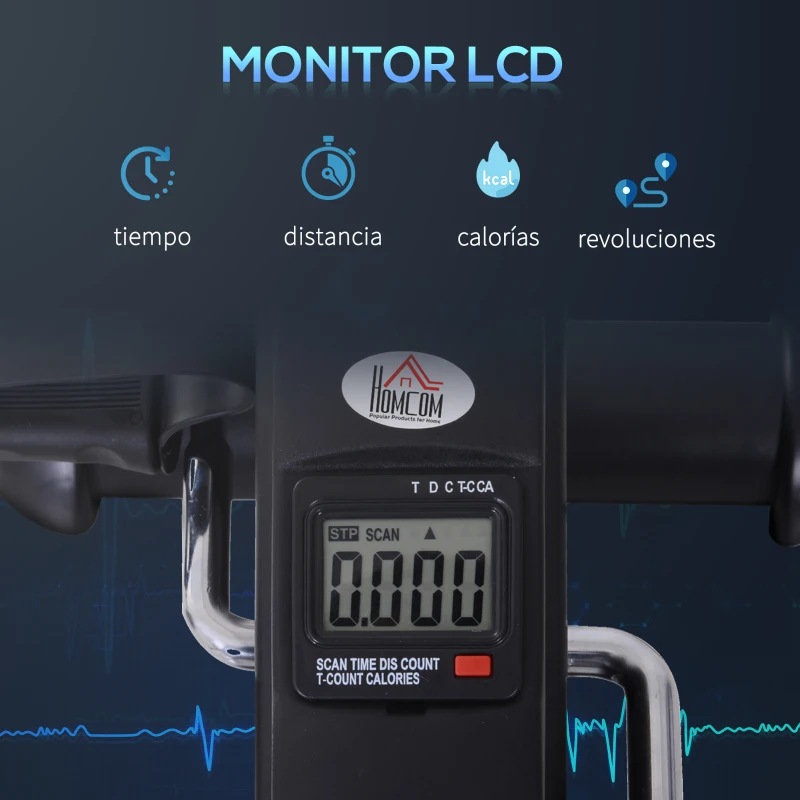HOMCOM Minibicicleta Estática Pedalier de Metal Aparato de Ejercicios 2 en 1 Brazos y Piernas Resistencia Ajustable Pantalla LCD para los Amantes del Fitness en Casa u Oficina 35x40x31cm