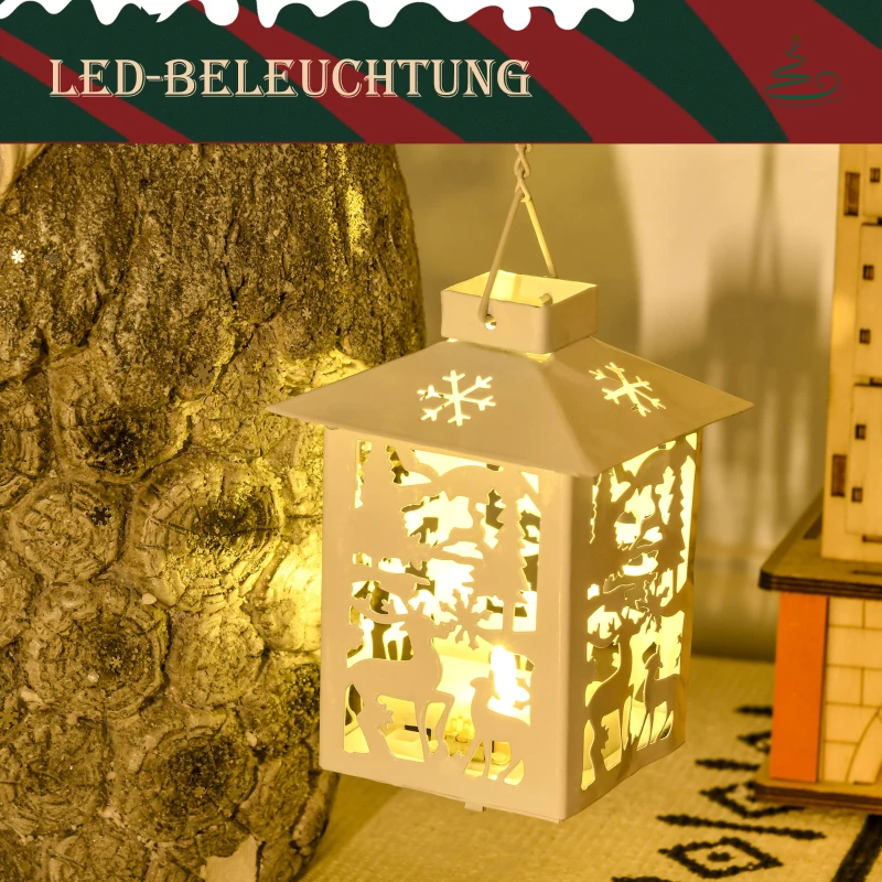 HOMCOM Kerstversiering, Kerstman met kerstboom en lantaarn, warme LED-verlichting, batterijvoeding, voor binnen en buiten, 55 cm