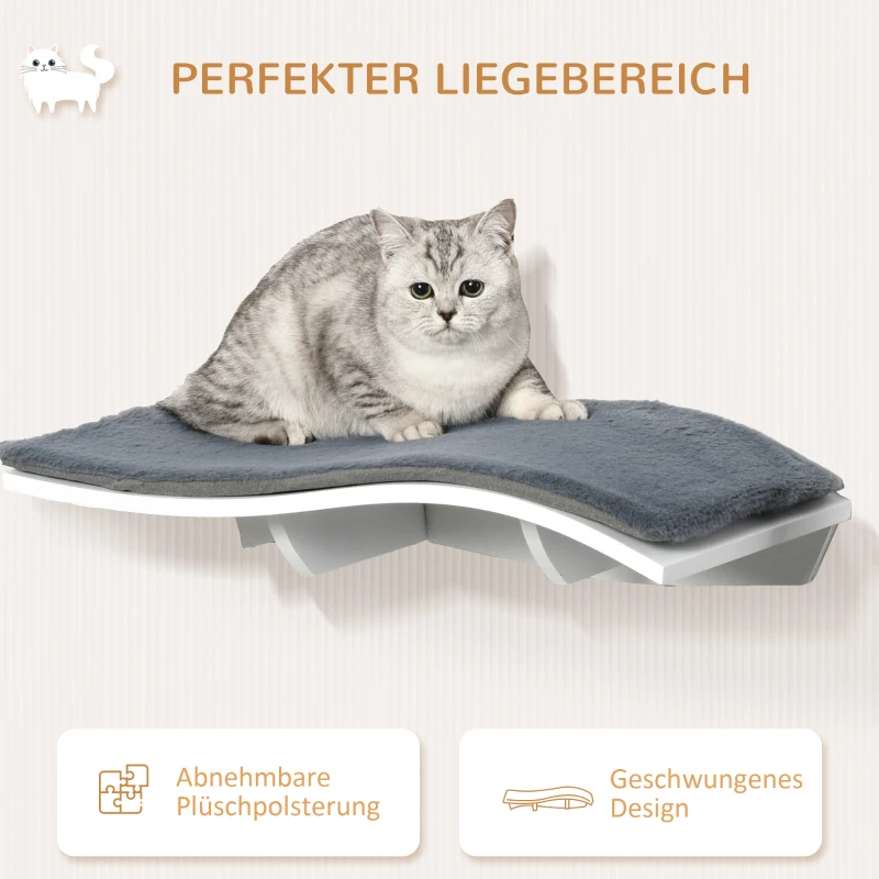 PawHut kattenbed kattenligplaats kattenplank muur wandmontage pluche MDF grijs + wit
