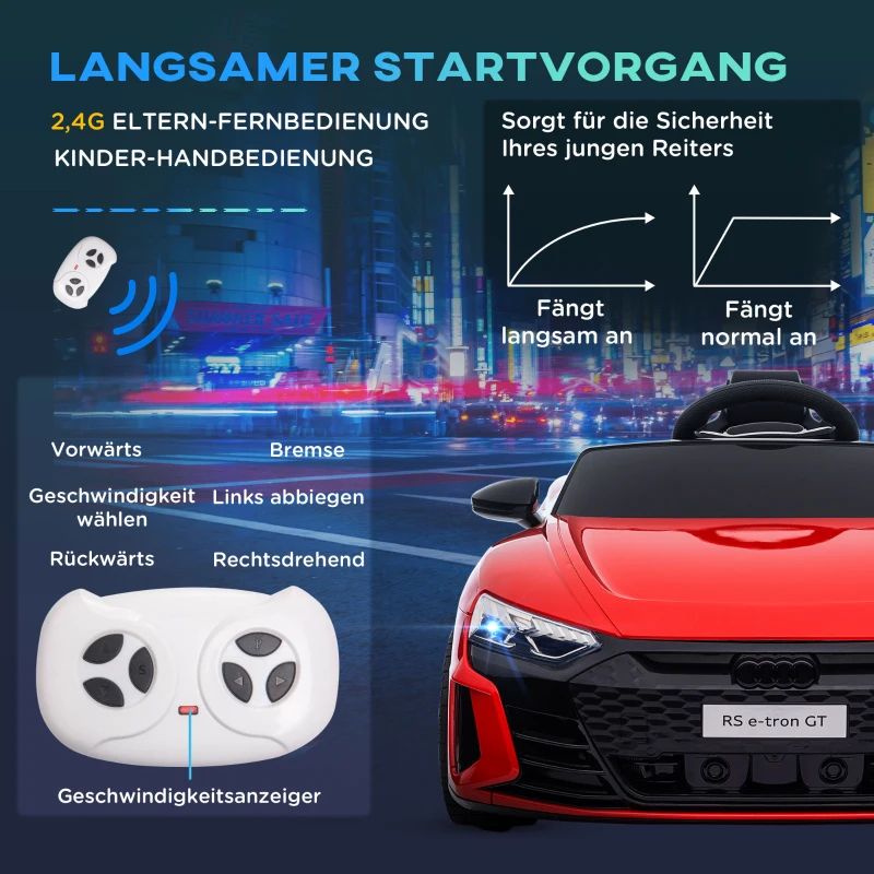 HOMCOM kinderauto, elektrische auto, Audi-gelicentieerd, met veiligheidsgordel, afstandsbediening, licht, rood+zwart, 103 x 58 x 41 cm(m-6)