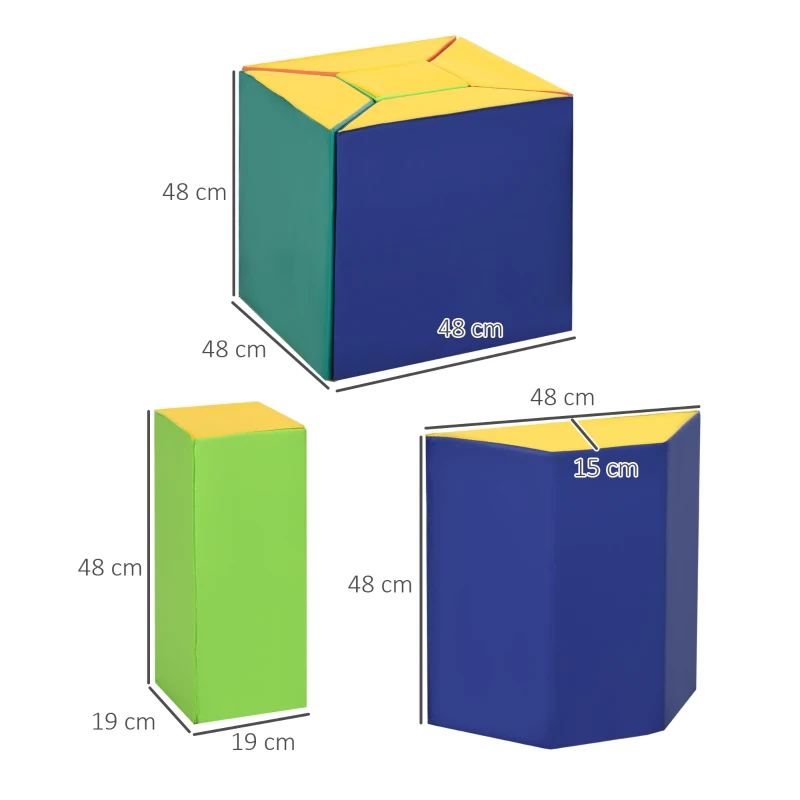 HOMCOM Conjunto de 5 Blocos para Crianças de 18-36 Meses Brinquedo de Construção para Aprendizagem Infantil 48x48x48cm Multicor