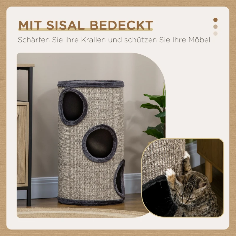 PawHut Drapak dla Kota z 3 Poziomami, z Matą do Drapania z Sizalowego Sznura, Drapak dla Kota, 38 cm x 38 cm x 70 cm, Szary