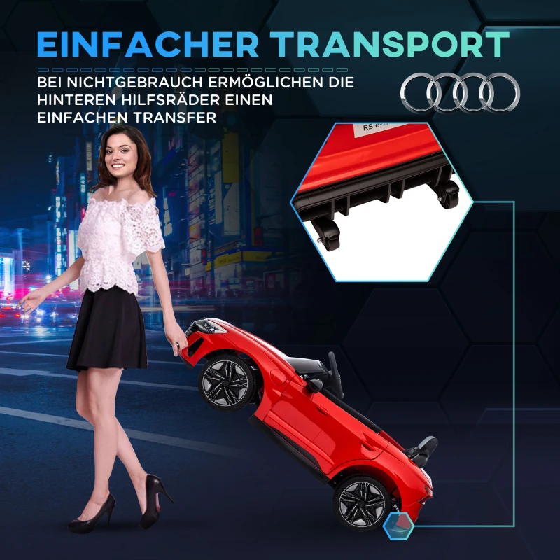 HOMCOM kinderauto, elektrische auto, Audi-gelicentieerd, met veiligheidsgordel, afstandsbediening, licht, rood+zwart, 103 x 58 x 41 cm(m-7)