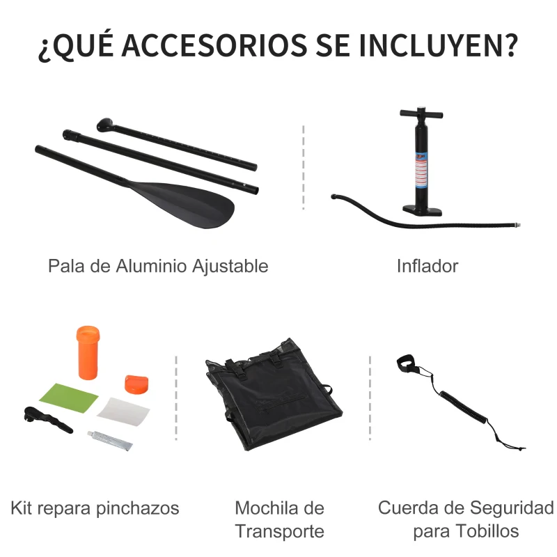 HOMCOM Tabla de Paddle Surf Hinchable 305x80x15 cm con Remo de Aluminio Ajustable Desmontable Cubierta Antideslizante y Accesorios Completos Carga Máx. 120 kg Azul y Blanco