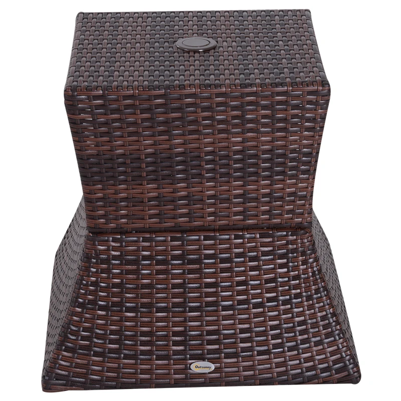 Outsunny Pied de parasol table basse 2 en 1 étagère inférieure intégrée résine tressée imitation rotin PE dim. 54L x 54l x 55H cm marron
