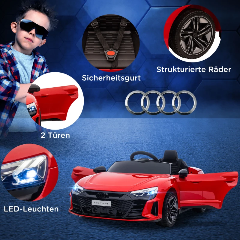 HOMCOM kinderauto, elektrische auto, Audi-gelicentieerd, met veiligheidsgordel, afstandsbediening, licht, rood+zwart, 103 x 58 x 41 cm(m-4)
