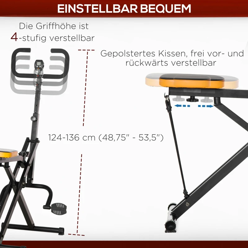 HOMCOM Heimtrainer für Squats, Kniebeugen, höhenverstellbar, klappbar, Stahl, schwarz+gelb, 90B x 63T x 124-136Hcm