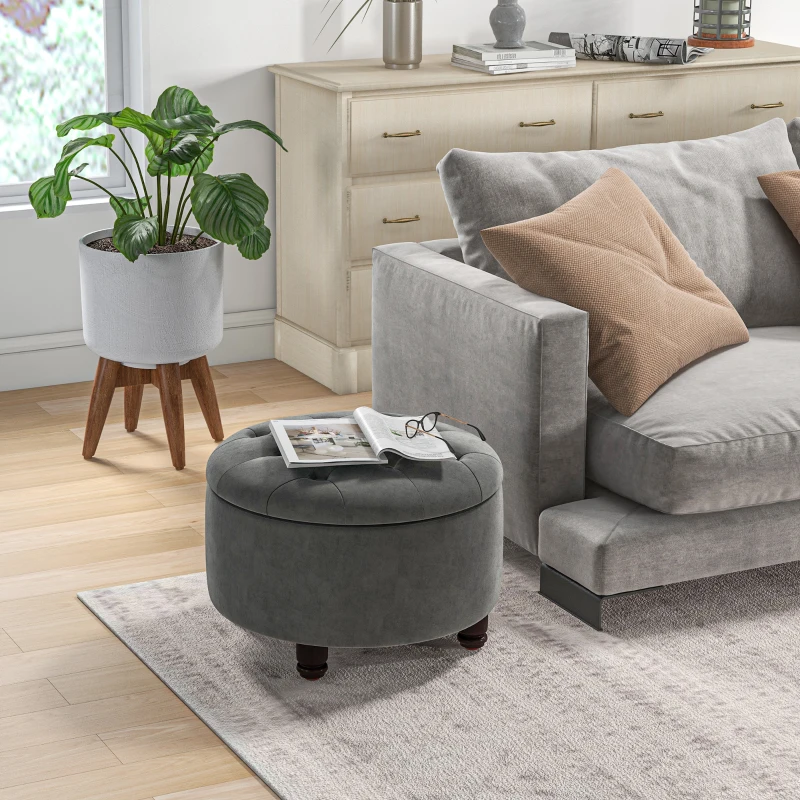 HOMCOM Luxus Hocker Sitzhocker mit Stauraum flanellenes Polsterhocker Holzbeinen Dunkelgrau 61 x 61 x 41,5 cm