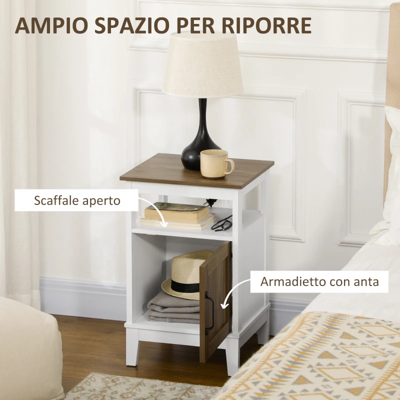 HOMCOM Comodino con Armadietto e Ripiano in Truciolato dallo Stile Rustico, 38.5x35x59.7cm, Bianco