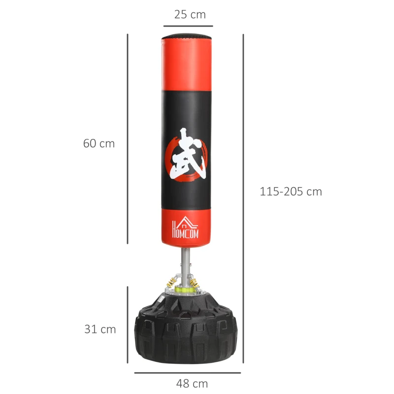 HOMCOM Sac de frappe boxe autoportant punching ball Ø 60 x 180 cm ventouses antidérapantes amortisseurs noir rouge