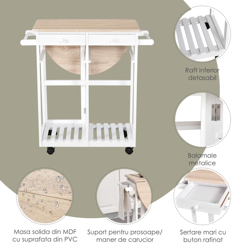Homcom Carut Bucatarie Pliabil – Cu 2 Scaune Incluse, MDF Alb