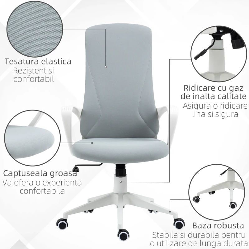 Vinsetto Scaun de birou ergonomic si tapitat, cu inaltime reglabila si functie de inclinare, 62x56x110-119.5 cm, gri
