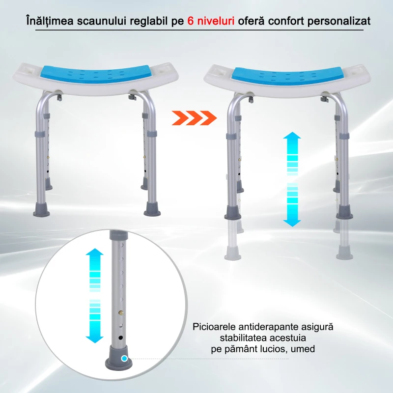 HOMCOM scaun dus, aluminiu, antiderapant, inaltime reglabila