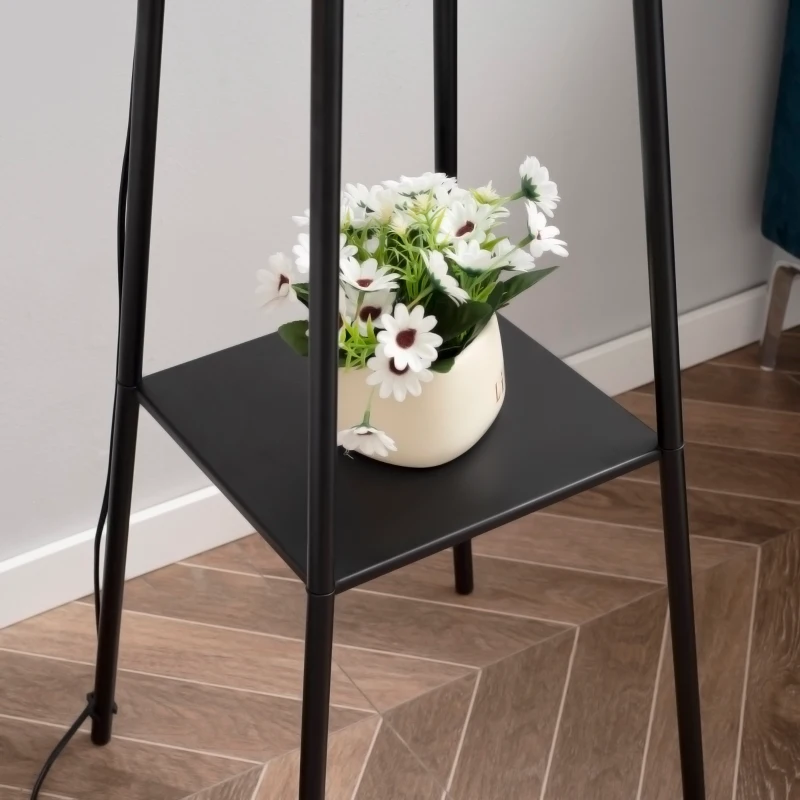 HOMCOM Lampadaire design contemporain avec 3 étagères de rangement douille E27 40 W interrupteur à pédale inclus abat-jour tissu métal 35 x 35 x 173 cm beige et noir