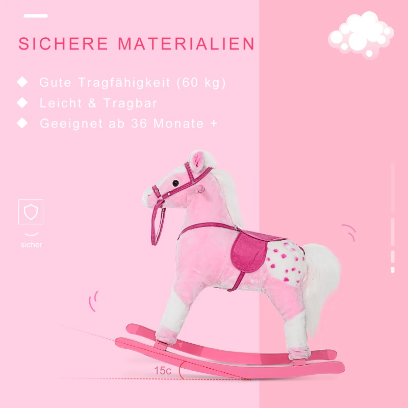 HOMCOM konik na biegunach dla dzieci konik na biegunach bujak rżący różowy