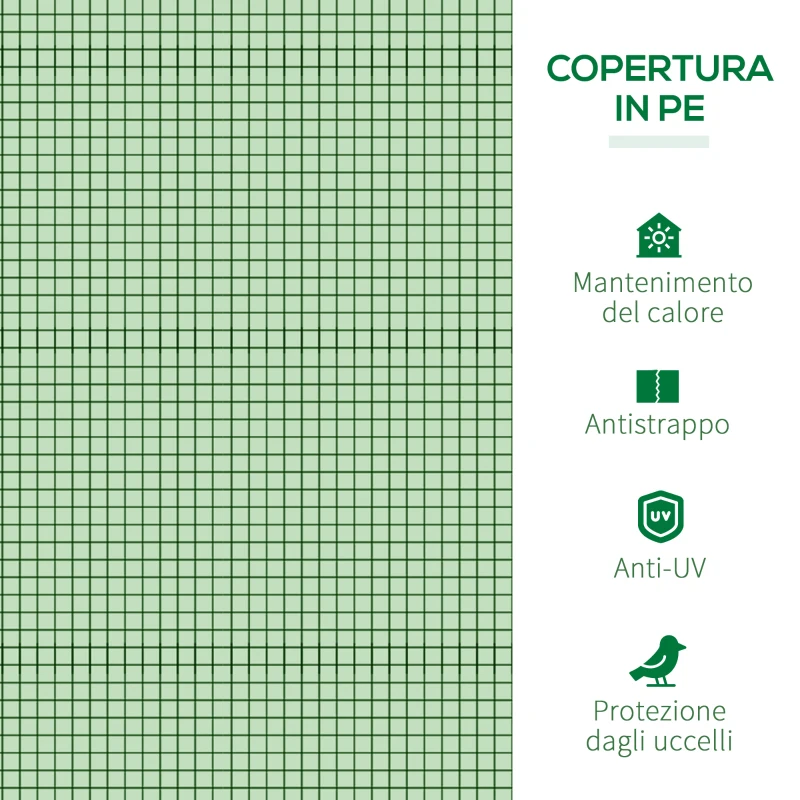 Outsunny Serra da Giardino a Tunnel in Acciaio e Plastica PP con Porte Avvolgibili, 295x100x80 cm, Verde