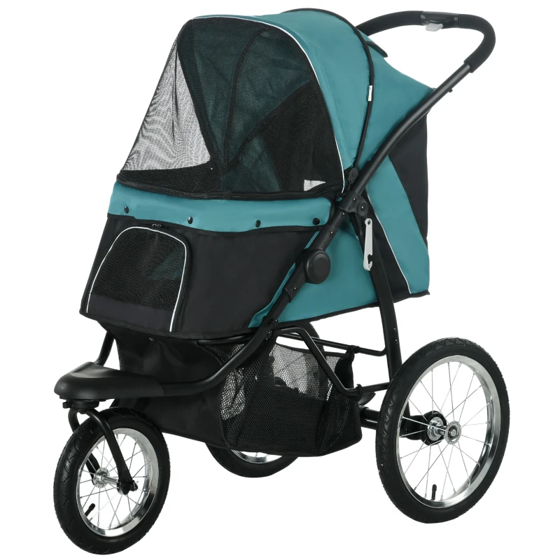 PawHut Foldable Pet Stroller Jogger, with Three Wheels, Canopy, for Medium and Small Dogs, Green