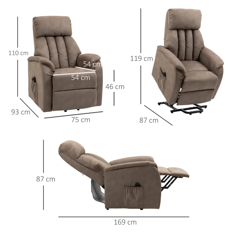 HOMCOM Poltrona Alzapersona Reclinabile 150° max con Telecomando e Poggiapiedi, 75x93x110 cm, Marrone