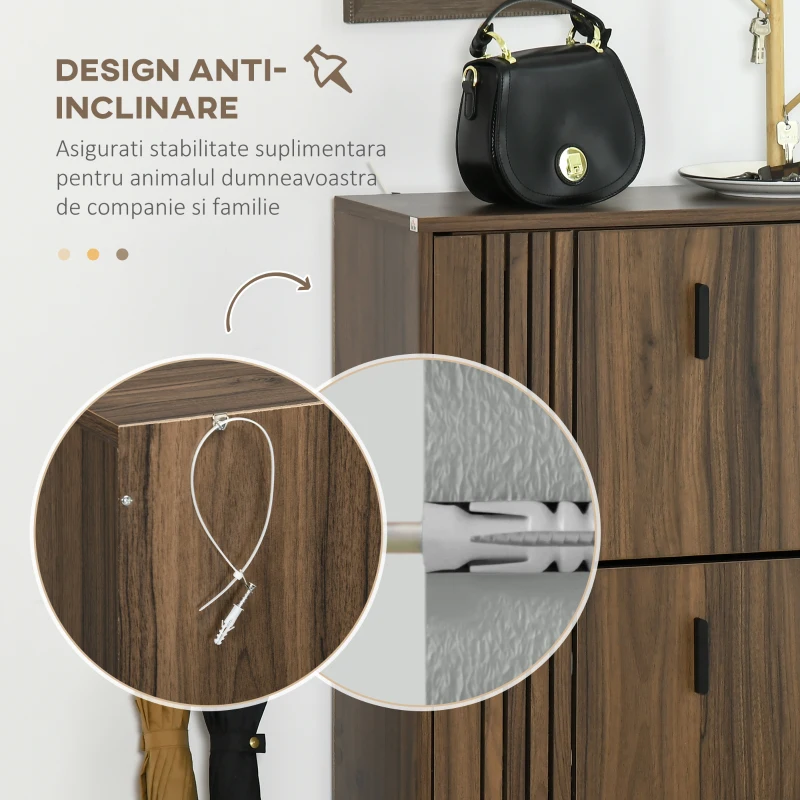 HOMCOM Dulap pentru Pantofi, Organizator de Pantofi cu 3 Sertare si Rafturi Reglabile pentru 18 Perechi, 63x24x117 cm, Nuc