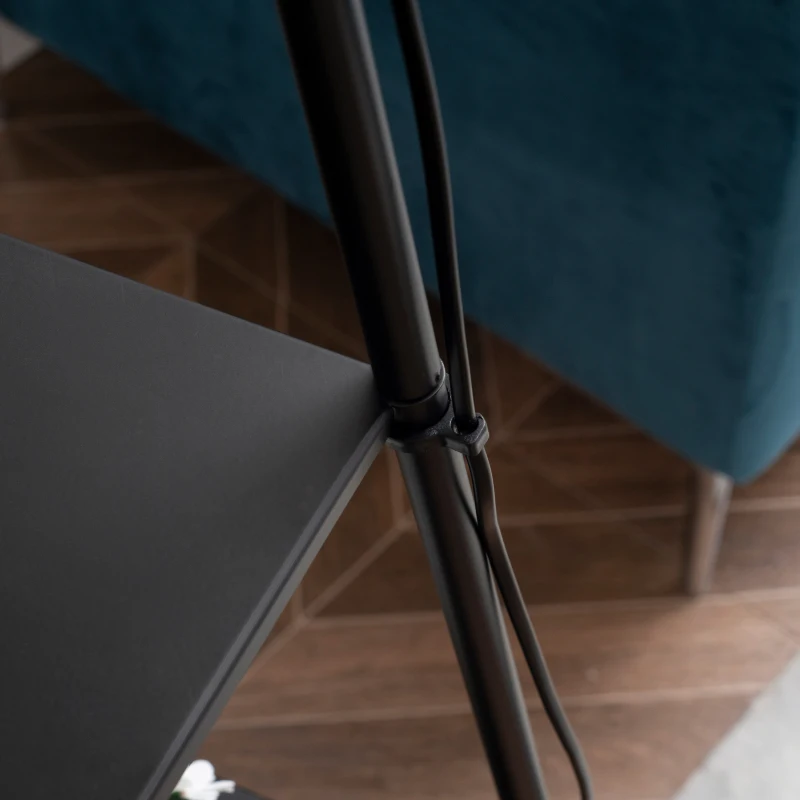 HOMCOM Lampadaire design contemporain avec 3 étagères de rangement douille E27 40 W interrupteur à pédale inclus abat-jour tissu métal 35 x 35 x 173 cm beige et noir