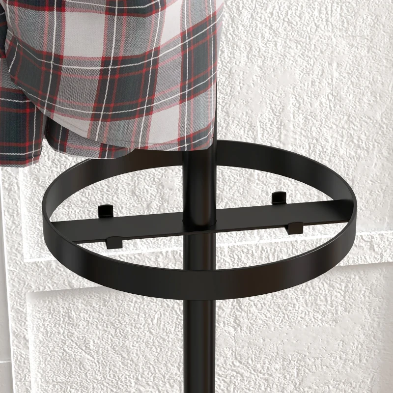 HOMCOM Suport pentru Haine și Umbrele, Cuier Independent cu 8 Carlige Rotunde pentru Haine, Pălării și Poșete, Φ34x177 cm, Negru