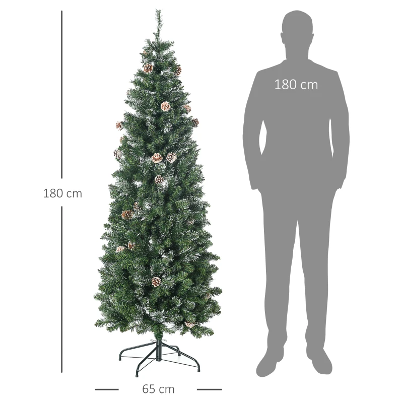 HOMCOM Pom de Craciun Artificial Inalt de 6 ft Tip Creion cu 618 Ramuri Scufundate In Zapada, Deschidere Automata, Baza de Otel, Verde