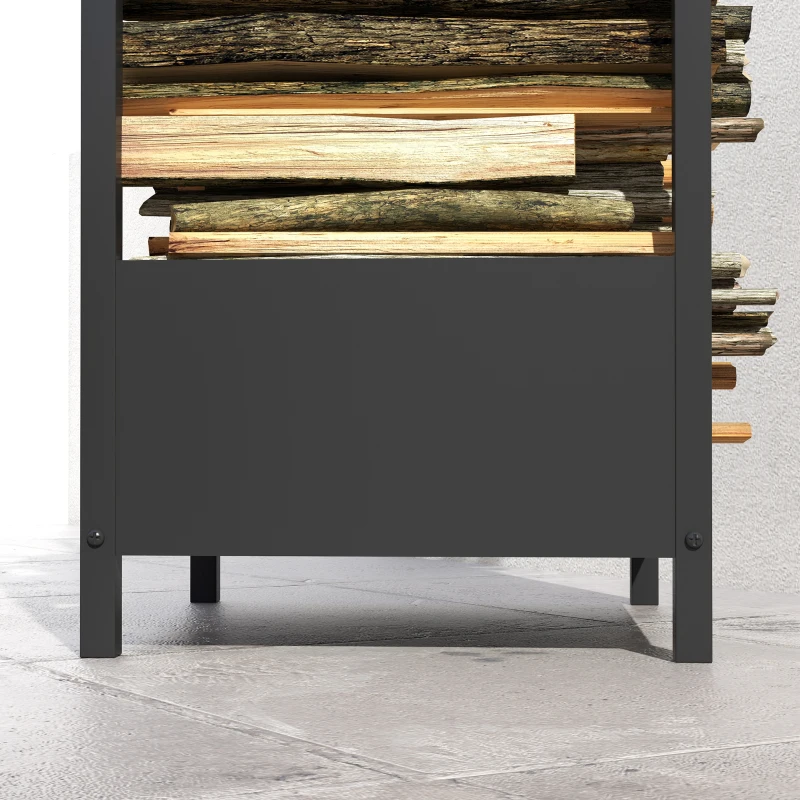 Outsunny Raft pentru Busteni  pentru Exterior si Interior din Otel, Suport pentru Lemne  Modern cu Baza Inaltata, 39x35x76cm, Negru
