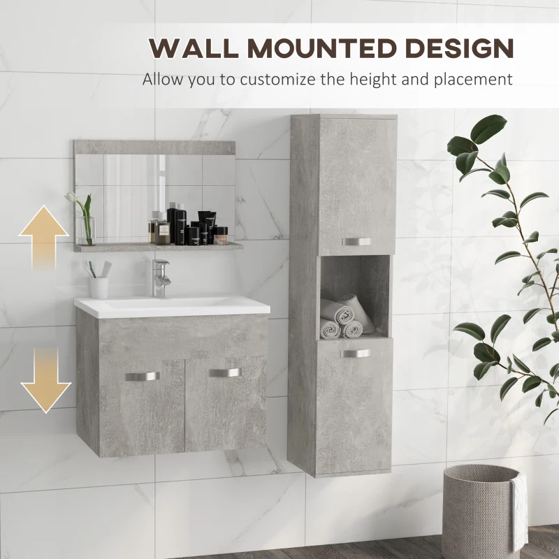 Kleankin Set Mobilier Baie – 3 Piese: Oglinda, Chiuveta, Dulap Depozitare