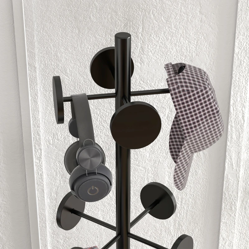 HOMCOM Suport pentru Haine și Umbrele, Cuier Independent cu 8 Carlige Rotunde pentru Haine, Pălării și Poșete, Φ34x177 cm, Negru