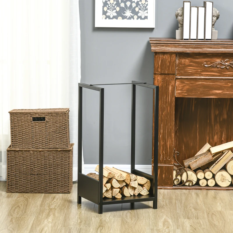 Outsunny Raft pentru Busteni  pentru Exterior si Interior din Otel, Suport pentru Lemne  Modern cu Baza Inaltata, 39x35x76cm, Negru