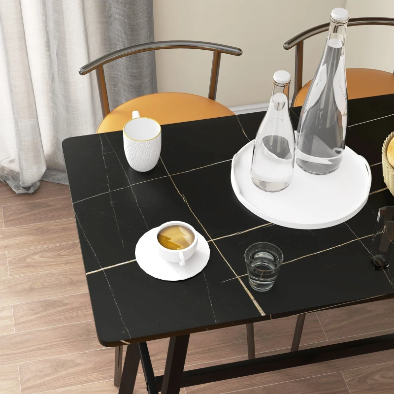 HOMCOM Masa de Bar Dreptunghiulara cu Cadru Metalic Robust, Masa de Bucatarie cu Design Contemporan de Blat Inalt cu Blat de Marmura Artificiala, Masa de Bar pentru 4, Usor de Asamblat, pentru Barul de Acasa, Camera de Zi, 118 x 58 x 98m