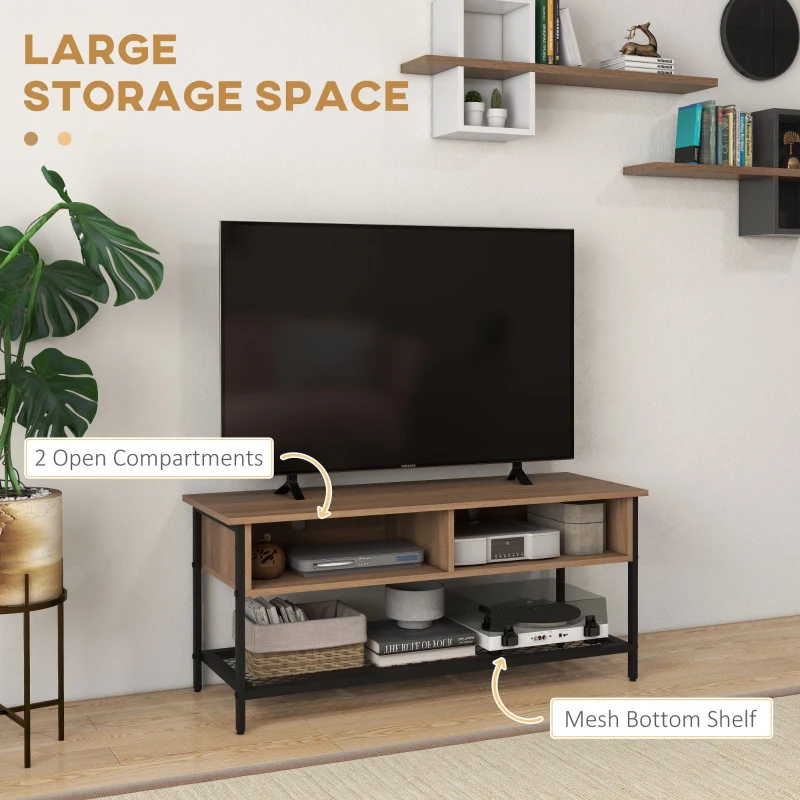HOMCOM Dulap SuportTV pana la 48" in Stil Industrial, Mobiler Jos cu Rafturi din Lemn si Otel, 110x40x48cm, Maro si Negru