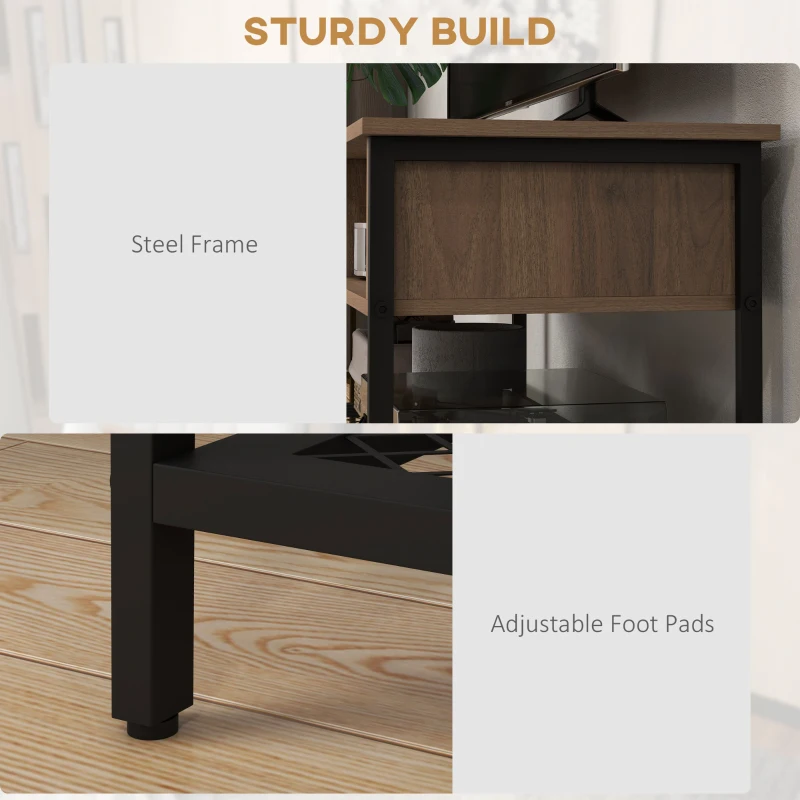 HOMCOM Dulap SuportTV pana la 48" in Stil Industrial, Mobiler Jos cu Rafturi din Lemn si Otel, 110x40x48cm, Maro si Negru