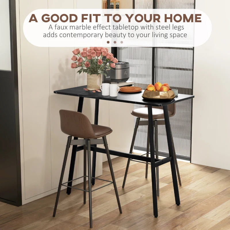 HOMCOM Masa de Bar Dreptunghiulara cu Cadru Metalic Robust, Masa de Bucatarie cu Design Contemporan de Blat Inalt cu Blat de Marmura Artificiala, Masa de Bar pentru 4, Usor de Asamblat, pentru Barul de Acasa, Camera de Zi, 118 x 58 x 98m